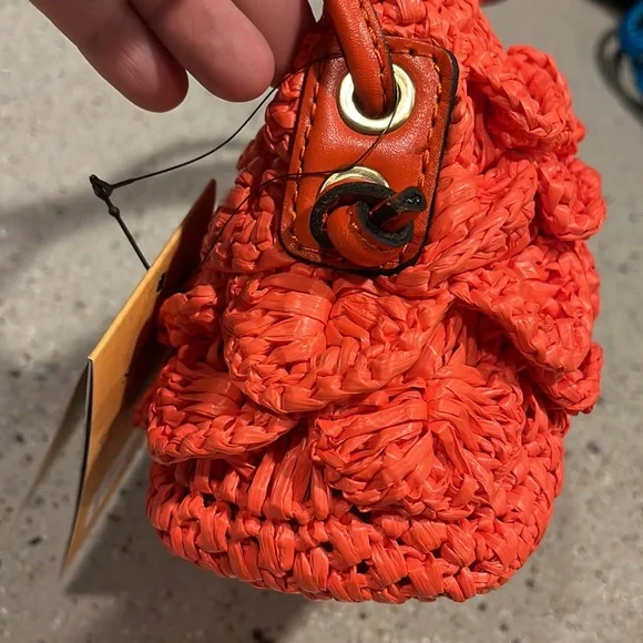 PATRICIA NASH BACOLI RAFIA CROSSBODY BAG BRIGHT CORAL NEW WITH TAGS AND DUST BAG